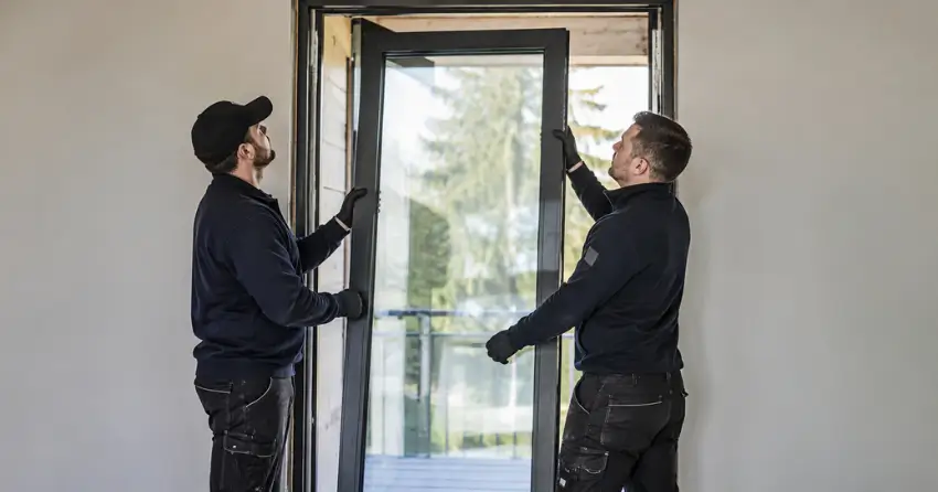 new glass panel being fitted into door frame in Tyrone