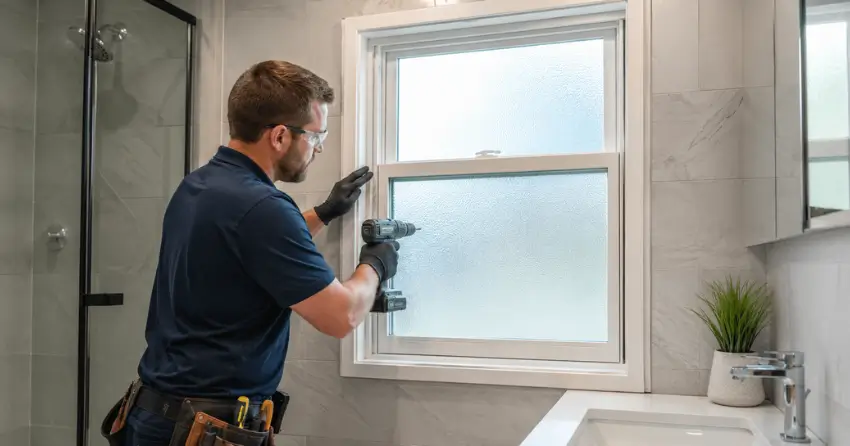 frosted glass installation bathroom window in Tyrone