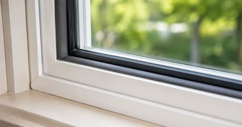 technician inspecting window weatherstripping for drafty window repair Tyrone