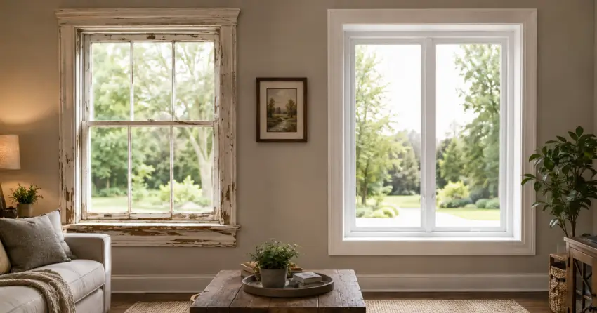 side by side comparison of old and new window in Tyrone