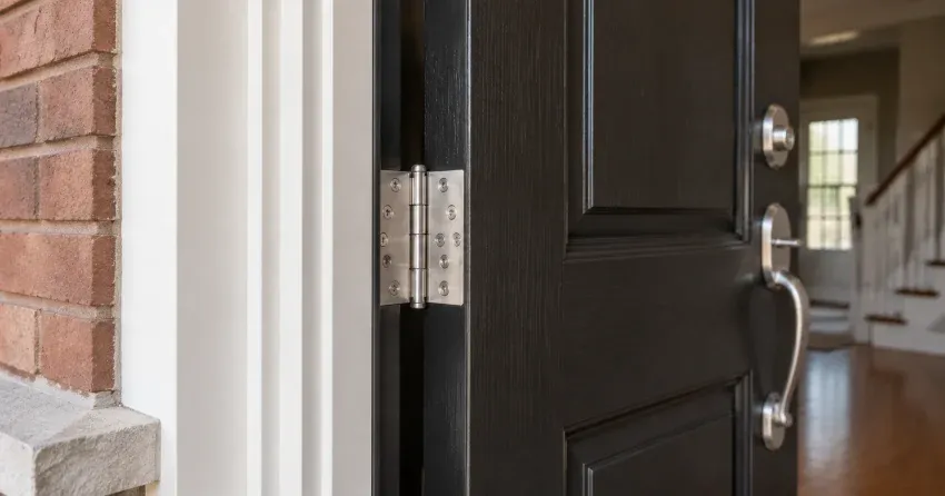 technician repairing a front door lock and frame in Tyrone